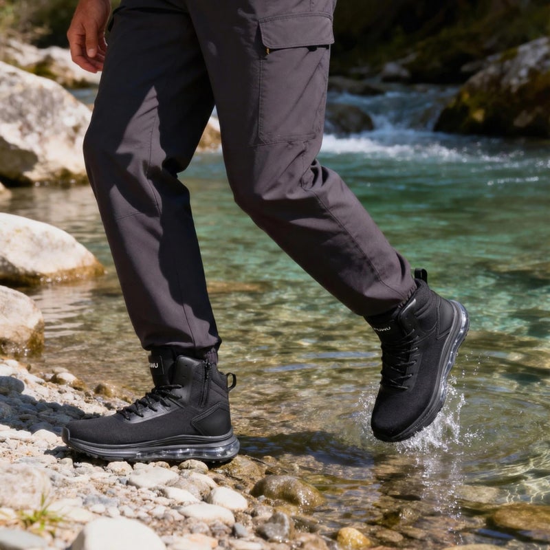 KEFUWU Men's Waterproof Work Tactical Boots Side Zipper Hiking Combat Military Boots Non Slip Lightweight 6 Inches (Men 10.5,Black) - Image 2