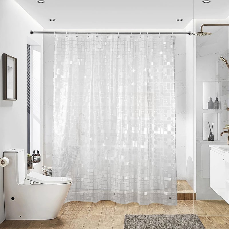 NTBAY EVA Semi-Transparent Clear Shower Curtain with Geometric, Water-Repellent Liner with 3 Magnets for Bathroom, 72x72 Inches - Image 2