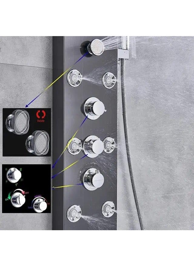 ProssimaGen Prossimagen Italiano SUS 304 Shower Panel 5 in One With LED Display Tower System Rainfall Shower Body Massage Spray Handheld Shower Temperature Display Wall Mount Shower Panel Black  - Image 5