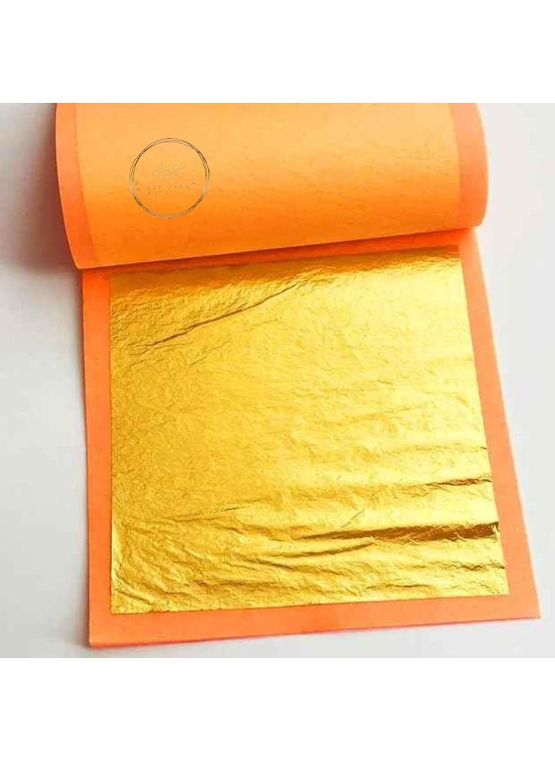 ASK VARK WALA AskGold Leaf 10pcsGold Vark Edible Foods Leaf Pure Leafs 24K Gold BakingCakesSweetsHalwa AyurvedicFood for AntiAgingFacia Spa Craft Gliding Gold 6X4 10pcs  - Image 1