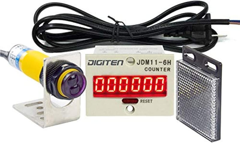 0-999999 Digital LED Counter +PhotoElectric Switch Sensor +Reflector Automatic Conveyor Belting 100-240VAC 6 Digits Mini Customer Traffic Counter Electronic Totalizer