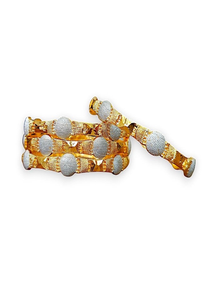ACCESSHER Gold-Plated Texture Handcrafted Bangles Set | Antique Kada Bangle Jewellery with Silver-Tone Detailing | Stylish Jewellery for Women & Girls (Set of 4) (2.6) - Image 1