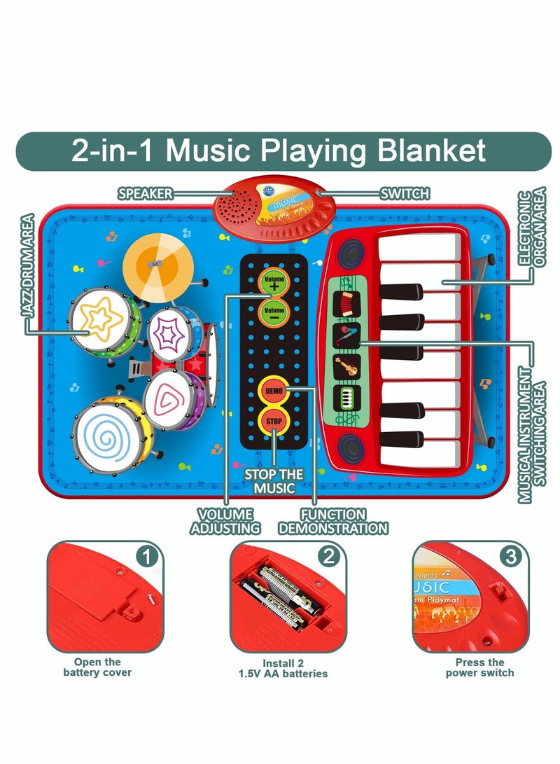 PYEBE Baby Toys for 1 Year Old Boys & Girls 2 in 1 Musical Toys Toddler Piano & Drum Mat with 2 Sticks Learning Floor Blanket Birthday Gifts for 1 2 3 Year Old Boys & Girls - Image 2
