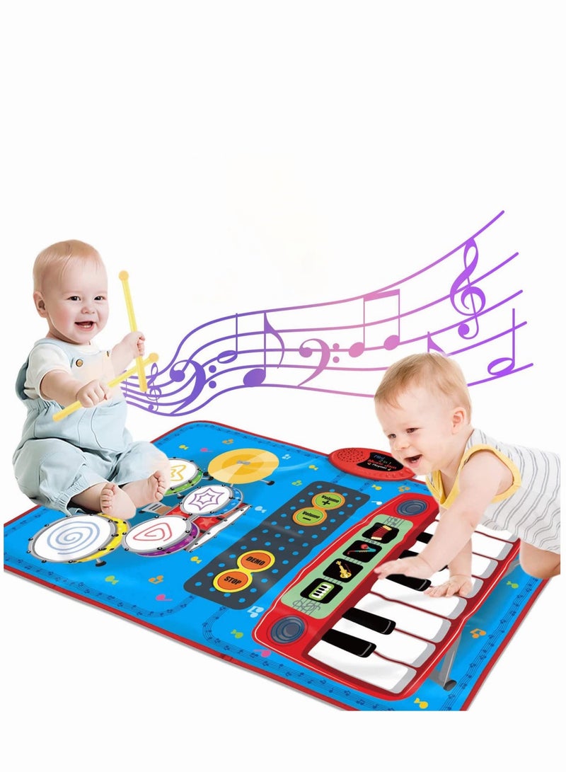 PYEBE Baby Toys for 1 Year Old Boys & Girls 2 in 1 Musical Toys Toddler Piano & Drum Mat with 2 Sticks Learning Floor Blanket Birthday Gifts for 1 2 3 Year Old Boys & Girls - Image 1