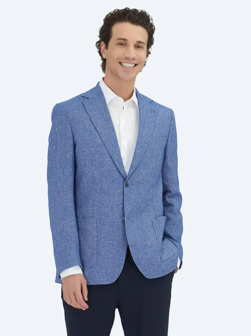 كيب جاكيت قطني عصري مخطط باللون الأزرق