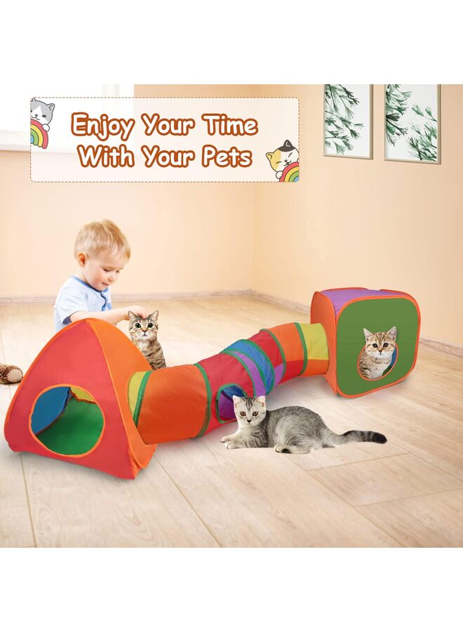 خيمة قابلة للطي على شكل نفق أرنب ومكعب، ألعاب تفاعلية على شكل نفق تجعيد، مخبأ للحيوانات الصغيرة للأرنب القزم (ملون) - Image 2
