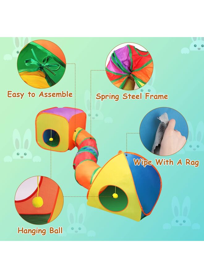 خيمة قابلة للطي على شكل نفق أرنب ومكعب، ألعاب تفاعلية على شكل نفق تجعيد، مخبأ للحيوانات الصغيرة للأرنب القزم (ملون) - Image 4