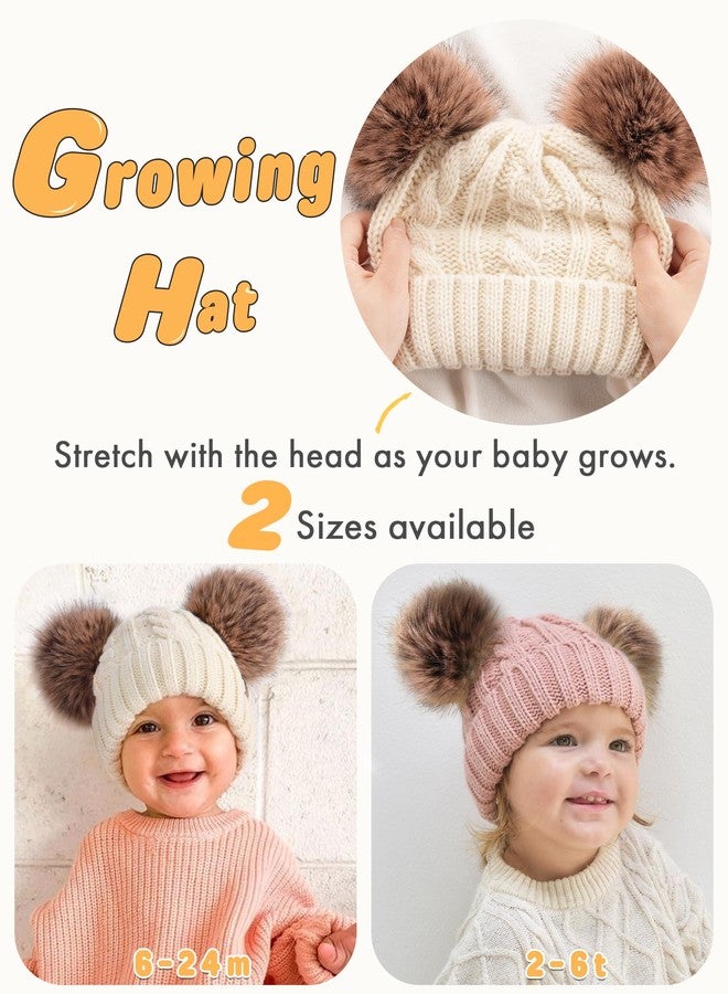 FURTALK Toddler Warm Winter Hat Kids Baby Knitted Soft Beanie with Double Faux Fur Pom Poms for Girls Boys Beige,6-24 Months - Image 4