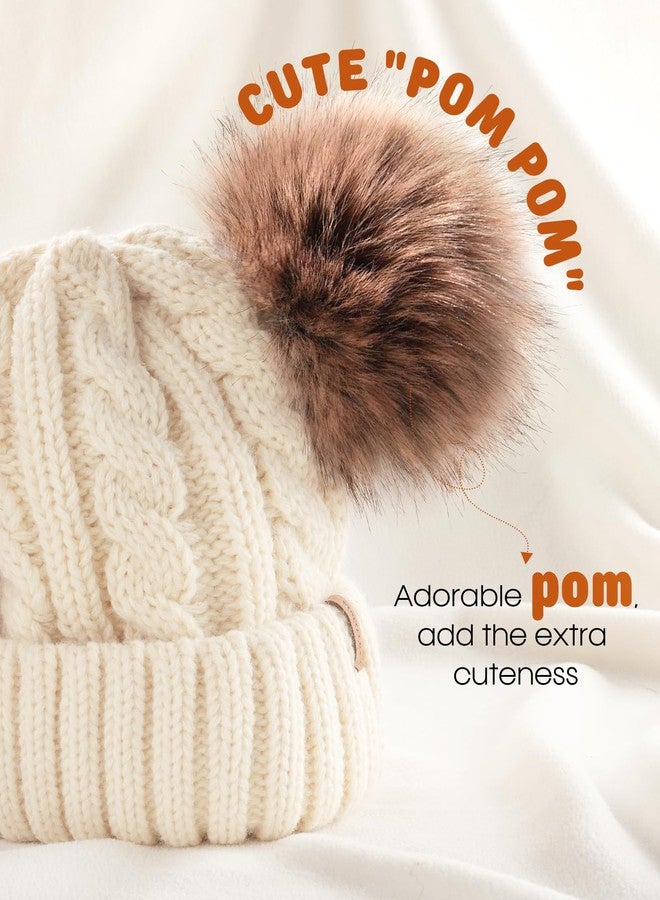 FURTALK Toddler Warm Winter Hat Kids Baby Knitted Soft Beanie with Double Faux Fur Pom Poms for Girls Boys Beige,6-24 Months - Image 3