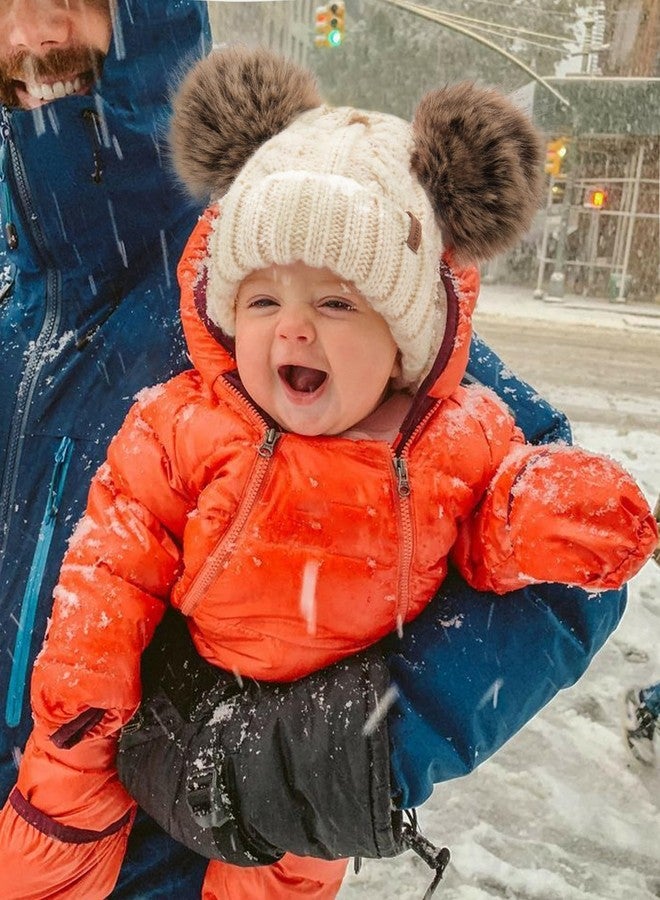 FURTALK Toddler Warm Winter Hat Kids Baby Knitted Soft Beanie with Double Faux Fur Pom Poms for Girls Boys Beige,6-24 Months - Image 5