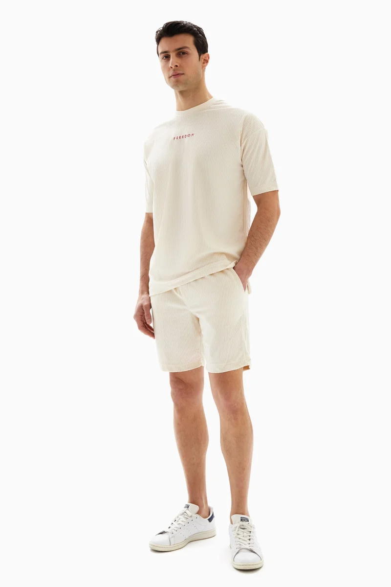 Wecre8 Beige "Freedom" Set of T-shirt and Shorts By WECRE8
