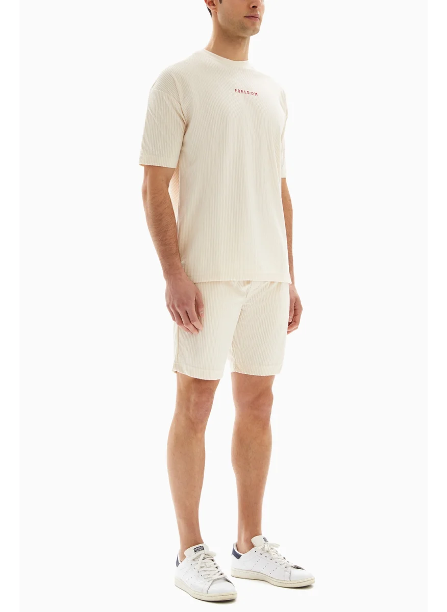Wecre8 Beige "Freedom" Set of T-shirt and Shorts By WECRE8