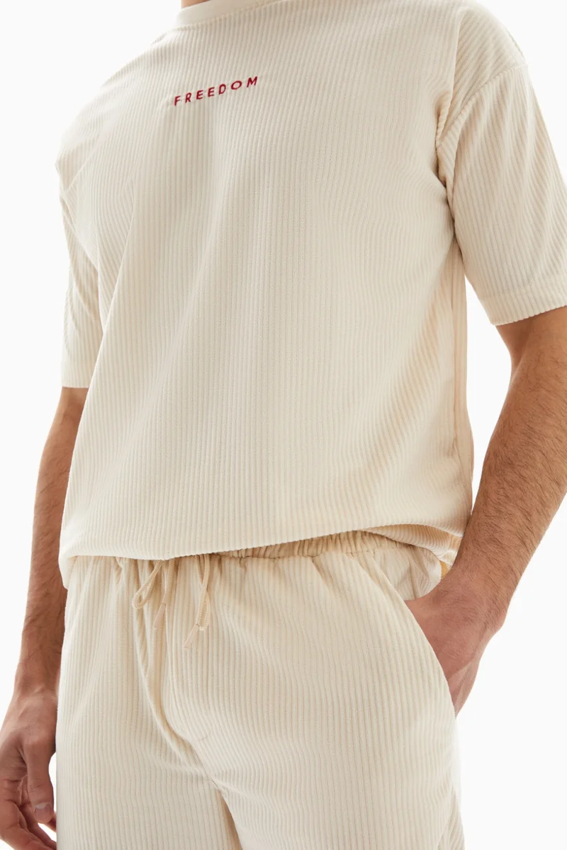 Wecre8 Beige "Freedom" Set of T-shirt and Shorts By WECRE8
