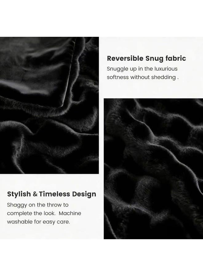 Ghouse Black Fluffy Blanket 50x60 Faux Fur Throw Blankets for Couch Soft Fuzzy Blanket for Bed Cozy Plush Throw Luxury Furry Blankets Home Decor Gifts 860 GSM - Image 1