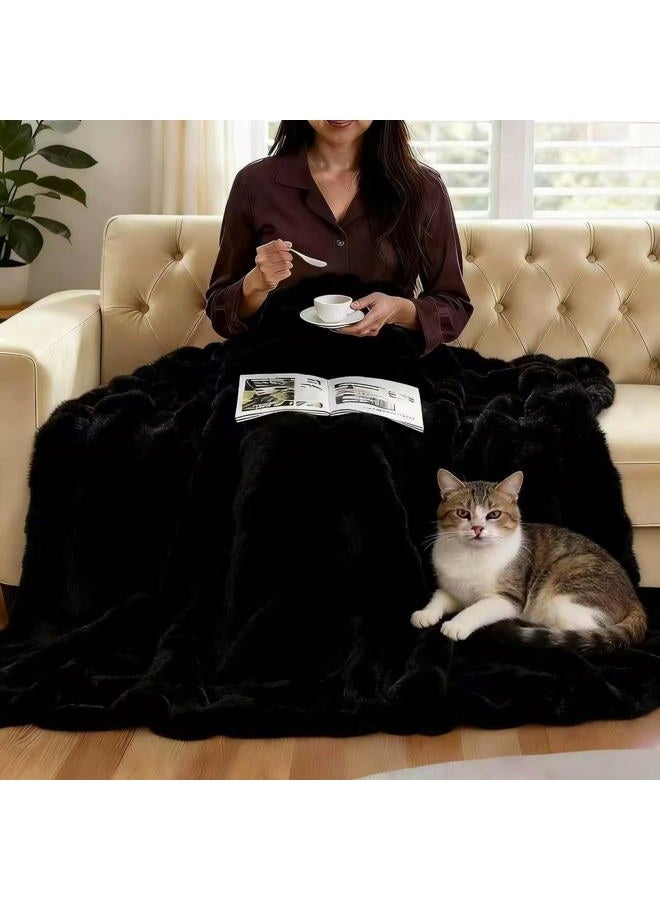 Ghouse Black Fluffy Blanket 50x60 Faux Fur Throw Blankets for Couch Soft Fuzzy Blanket for Bed Cozy Plush Throw Luxury Furry Blankets Home Decor Gifts 860 GSM - Image 4