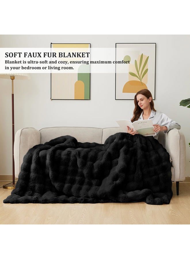 Ghouse Black Fluffy Blanket 50x60 Faux Fur Throw Blankets for Couch Soft Fuzzy Blanket for Bed Cozy Plush Throw Luxury Furry Blankets Home Decor Gifts 860 GSM - Image 5