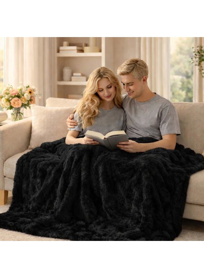 Ghouse Black Fluffy Blanket 50x60 Faux Fur Throw Blankets for Couch Soft Fuzzy Blanket for Bed Cozy Plush Throw Luxury Furry Blankets Home Decor Gifts 860 GSM - Image 3