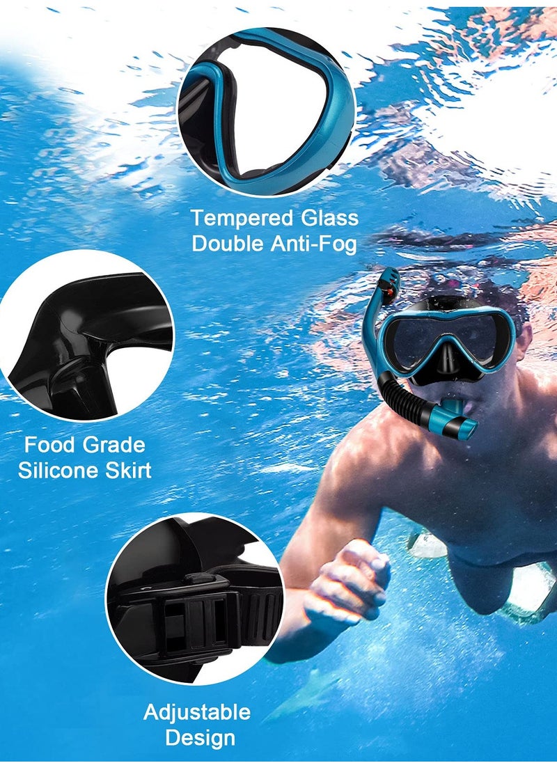 Beauenty - Snorkeling Set with Scuba Diving Mask and Goggles - Dry Snorkeling Design, Anti-Fog Film, Leak-Proof, Panoramic Wide View, Soft and Comfortable for Adults and Teens. - Image 1