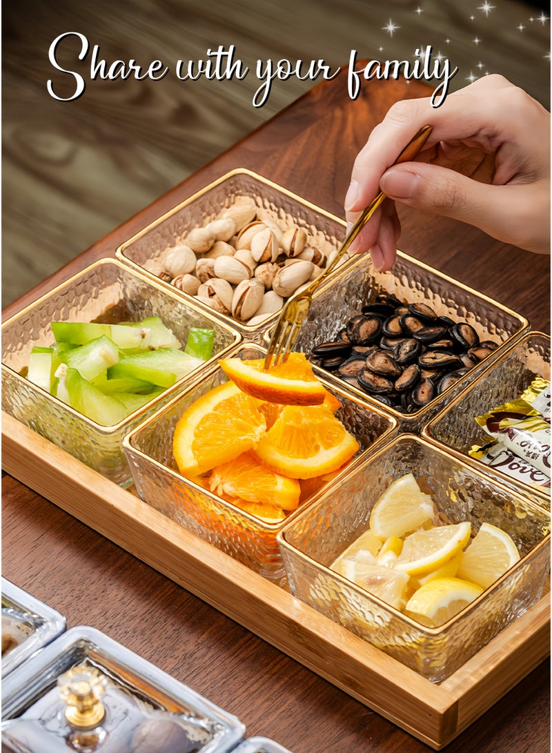 صندوق تخزين الوجبات الخفيفة الشبكة بستة مع مجموعة صينية من الخيزران، علبة وجبات خفيفة، منظم أكريليك بست حجرات، منظم وجبات خفيفة مع غطاء، مقاوم للكسر، سهل التنظيف وآمن للغسالة، للحلويات، الحلوى، المكسرات، الفواكه، التمر، صينية العيد، صينية رمضان - Image 5