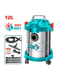TOTAL Super Total Wet & Dry Vacuum Cleaner - 12L Capacity, 800W Power, Metal Tank, HEPA Filter, 2-in-1 Brush, Flexible Hose for Home & Office Cleaning  - Image 1
