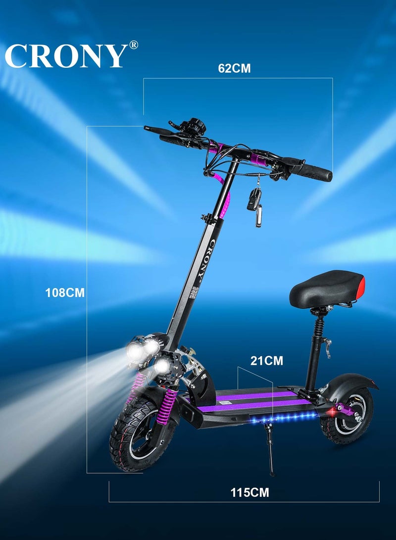 V10  Pro Fast Speed Electric Scooter 1200W Motor 36V Battery Triple Led Headlamps,10"Off Road Wide Tyres，All-Terrain,Dual Suspension, Dual Hydraulic Disc Brakes Ebike, Easy Foldable, Portable Commuter E-Scooter for Adults & Kids, 120KG Load Skateboard, 21KG Aluminum frame,Urban Mobility，Purple