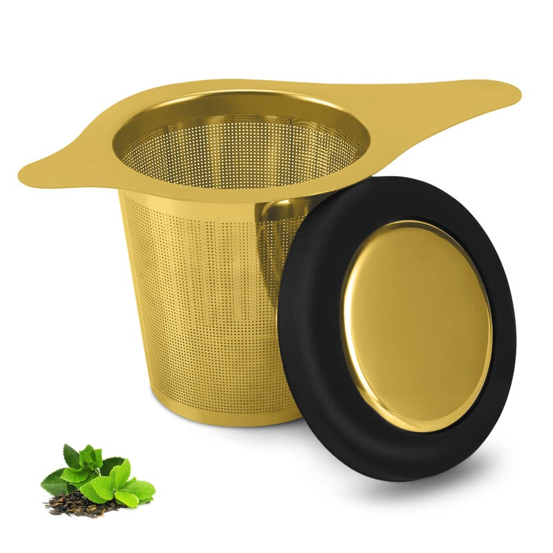 Maqqet Tea Infuser Basket Stainless Steel Tea Strainer Tea Filter With Small Strainer And Lid Tea Diffuser For Loose Tea Superior Brewing Experience (One pack gold) - Image 1