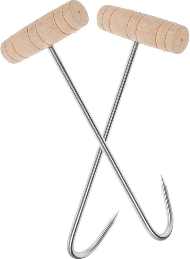 BESPORTBLE 2 حزمة من خطافات اللحم من نوع T من سبائك الألومنيوم مع مقبض للشواء والتدخين ومعالجة المطبخ - Image 1