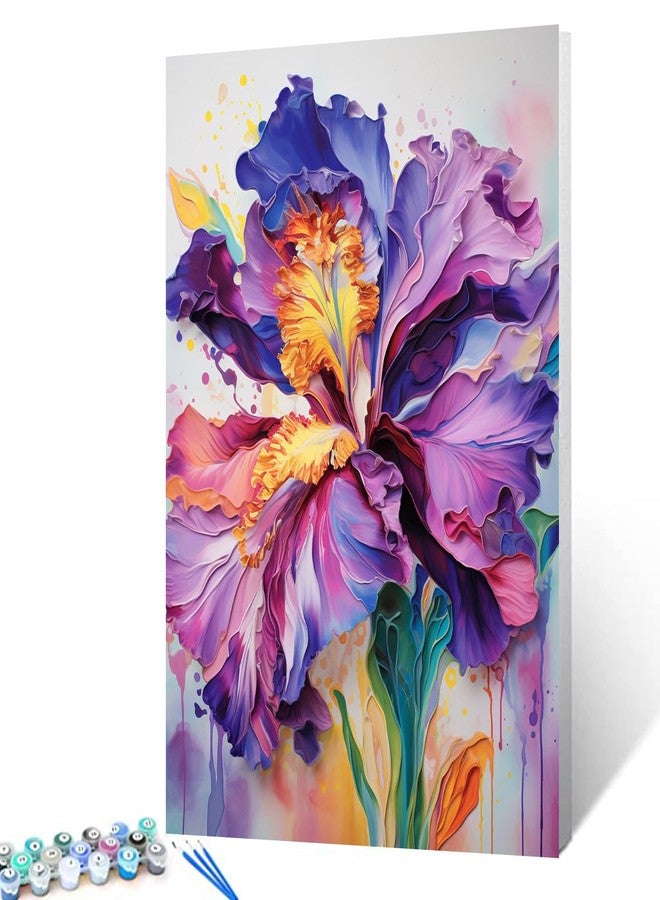 Aihonmin Iris Flower Paint by Number for Adult and Kids Beginner,Floral Canvas Oil Painting Kit Digital Painting,Modern Style Watercolor Home Decoration,(Without Frame - Image 1
