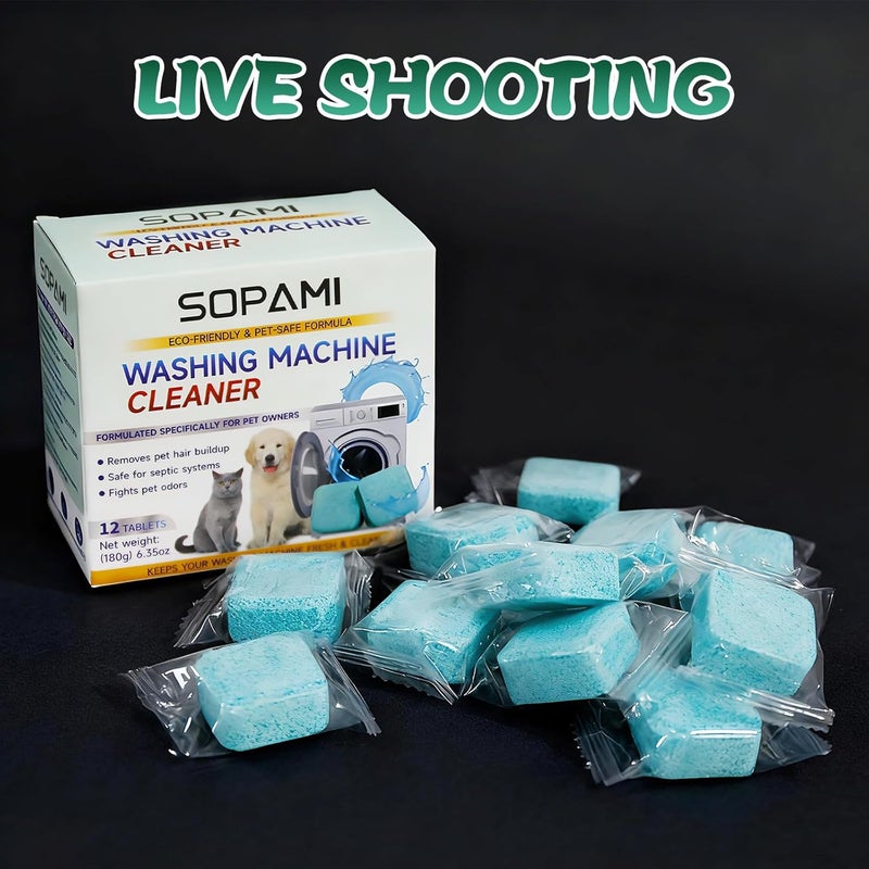 SOPAMI Washing Machine Cleaner Tablets 24-Pack (12 Month Supply) for HE/Top/Front Load Washers - Removes Stubborn Pet Hair, Odors, Mold & Residue, Septic Safe & Fragrance Free - Image 5