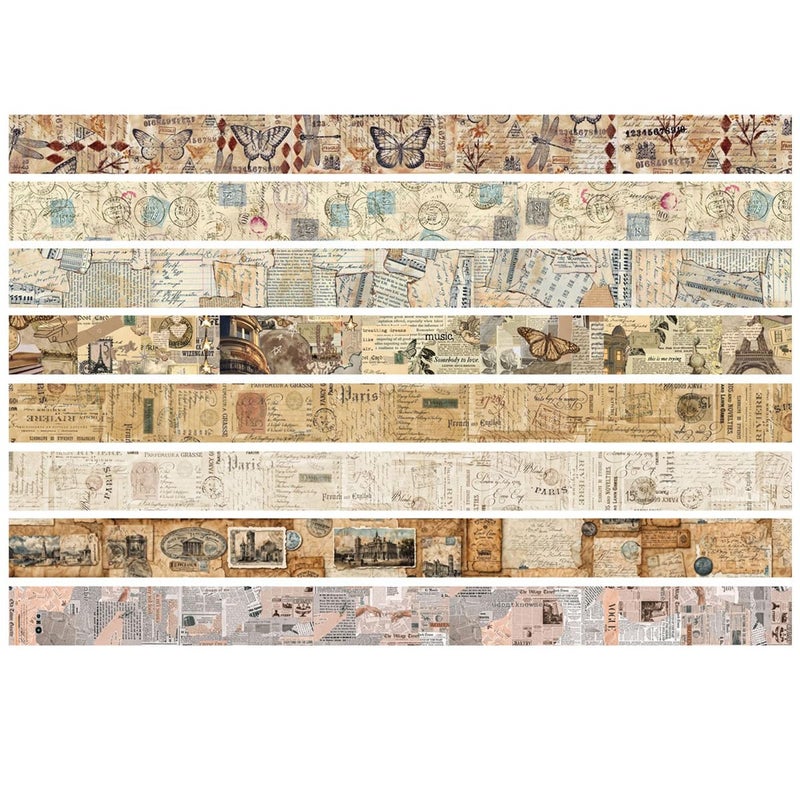 YUBX Vintage Washi Tape Set 8 Rolls Thin Retro Decorative Antique Patterns Masking Tapes for Arts, DIY Crafts, Journals, Planners, Scrapbook, Wrapping (Junk Books) - Image 3