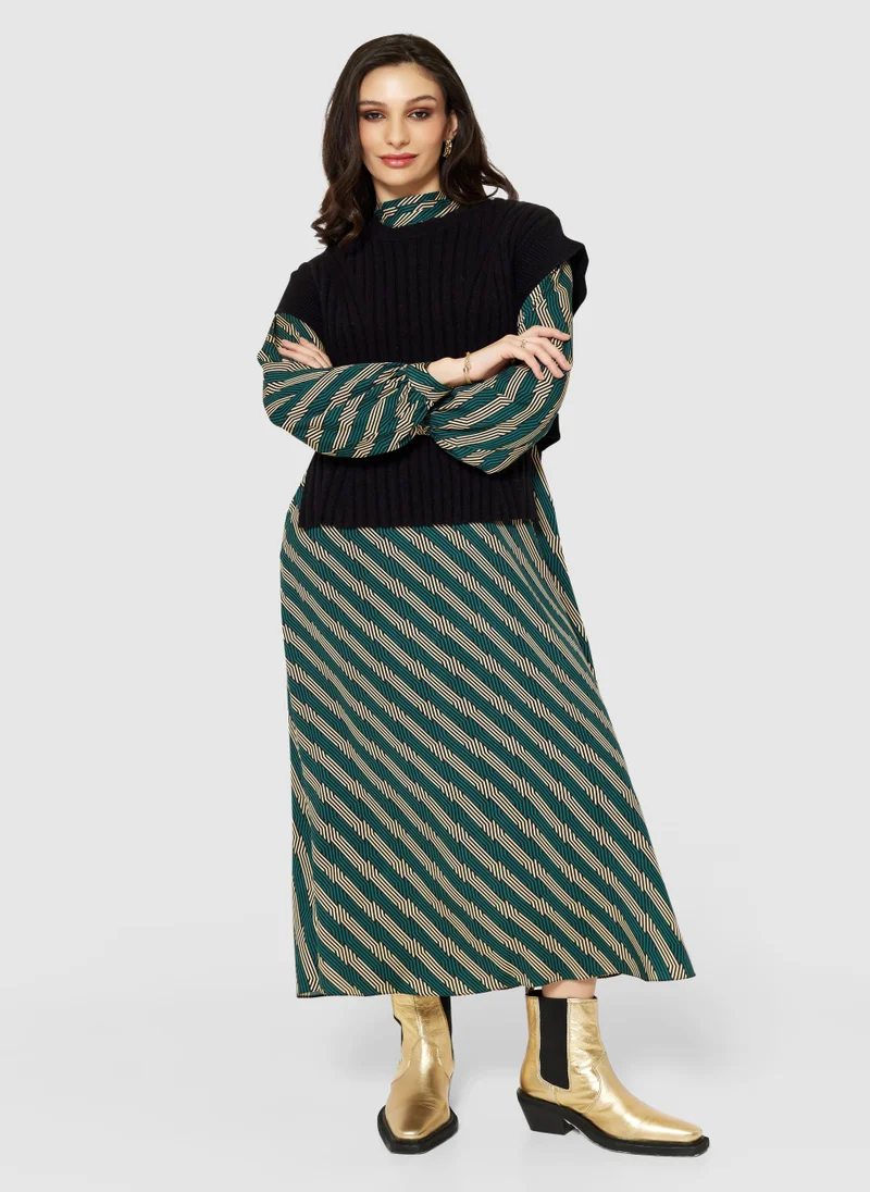 كلوزيت لندن Balloon Sleeve Striped Dress