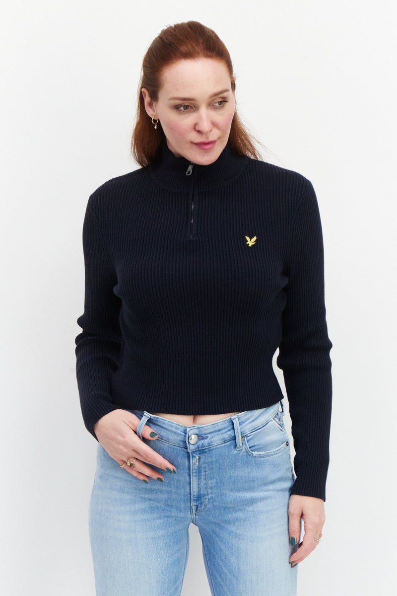 Lyle & Scott Women High Neck Long Sleeve Knitted Sweater, Dark Navy - Image 1