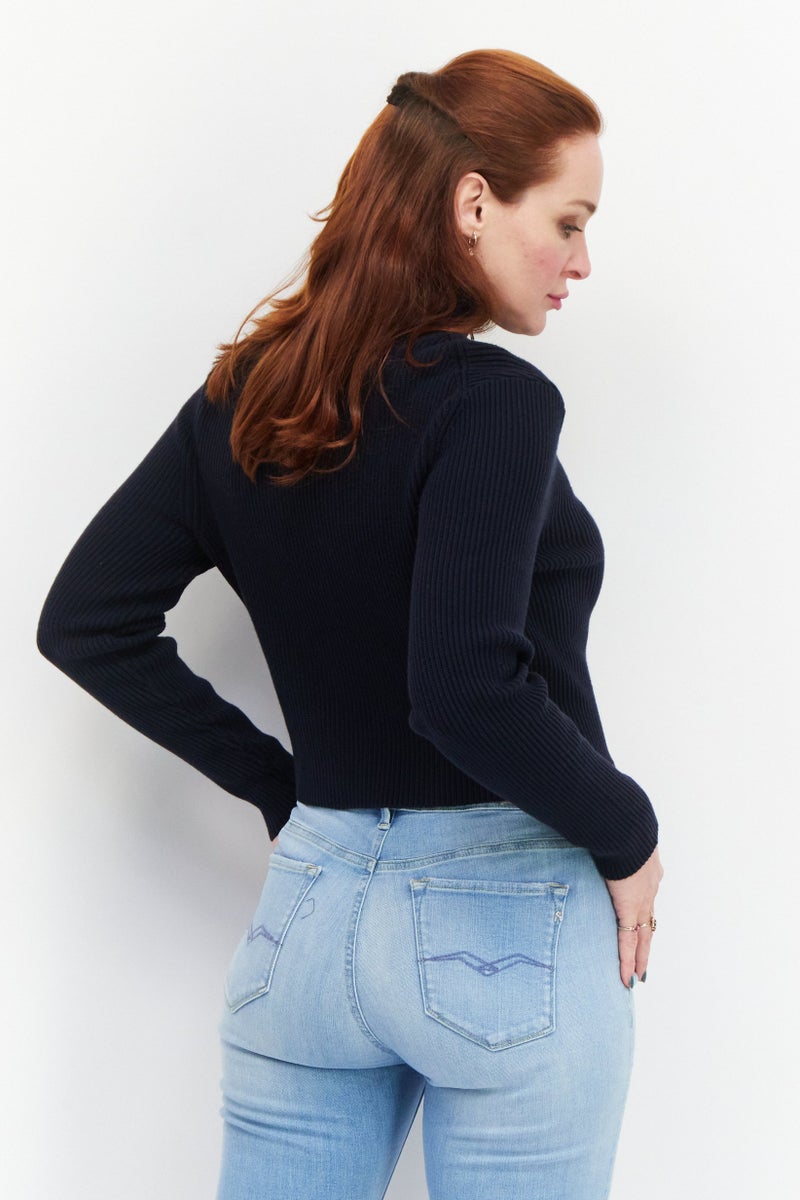 Lyle & Scott Women High Neck Long Sleeve Knitted Sweater, Dark Navy - Image 3