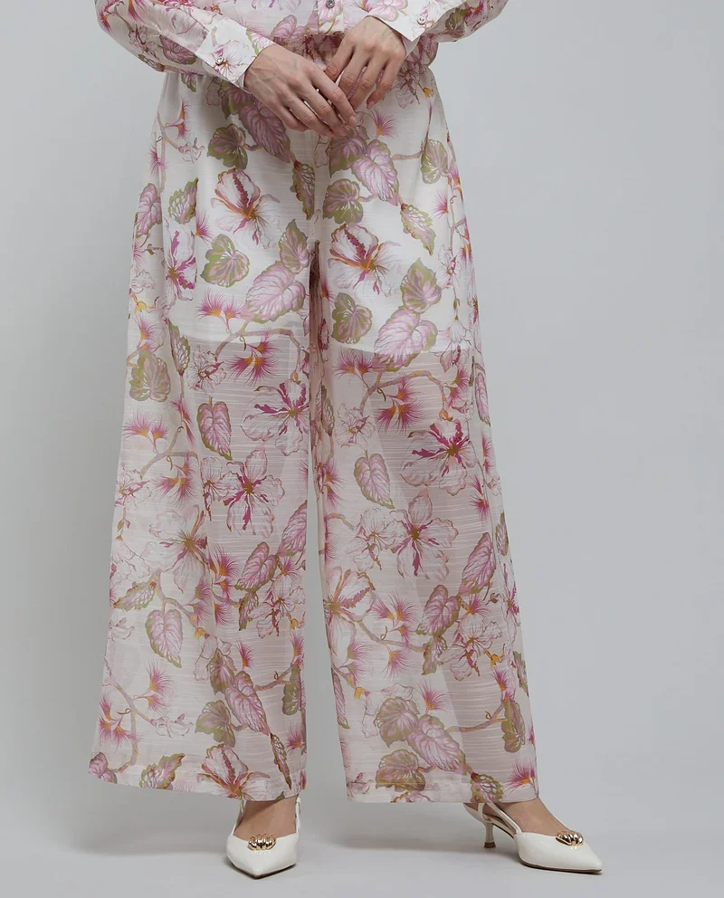 R&B Printed Wide Leg Pants with Elastic Waist