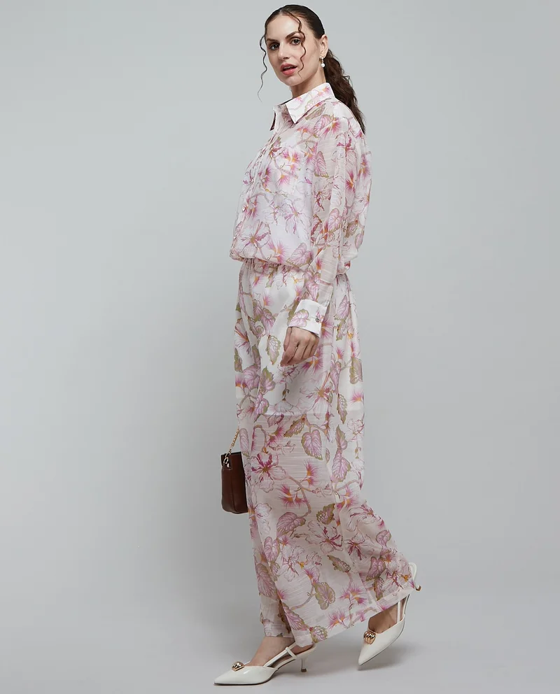 R&B Printed Wide Leg Pants with Elastic Waist