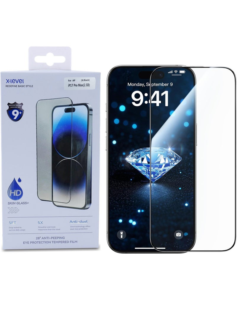 إكس ليفيل واقي شاشة زجاجي مقوى X-LEVEL لهاتف iPhone 17 Pro Max - تقنية ESD المضادة للغبار، مقاومة للخدش، مناسب للحافظات، سهل التركيب، وضوح عالي - Image 1