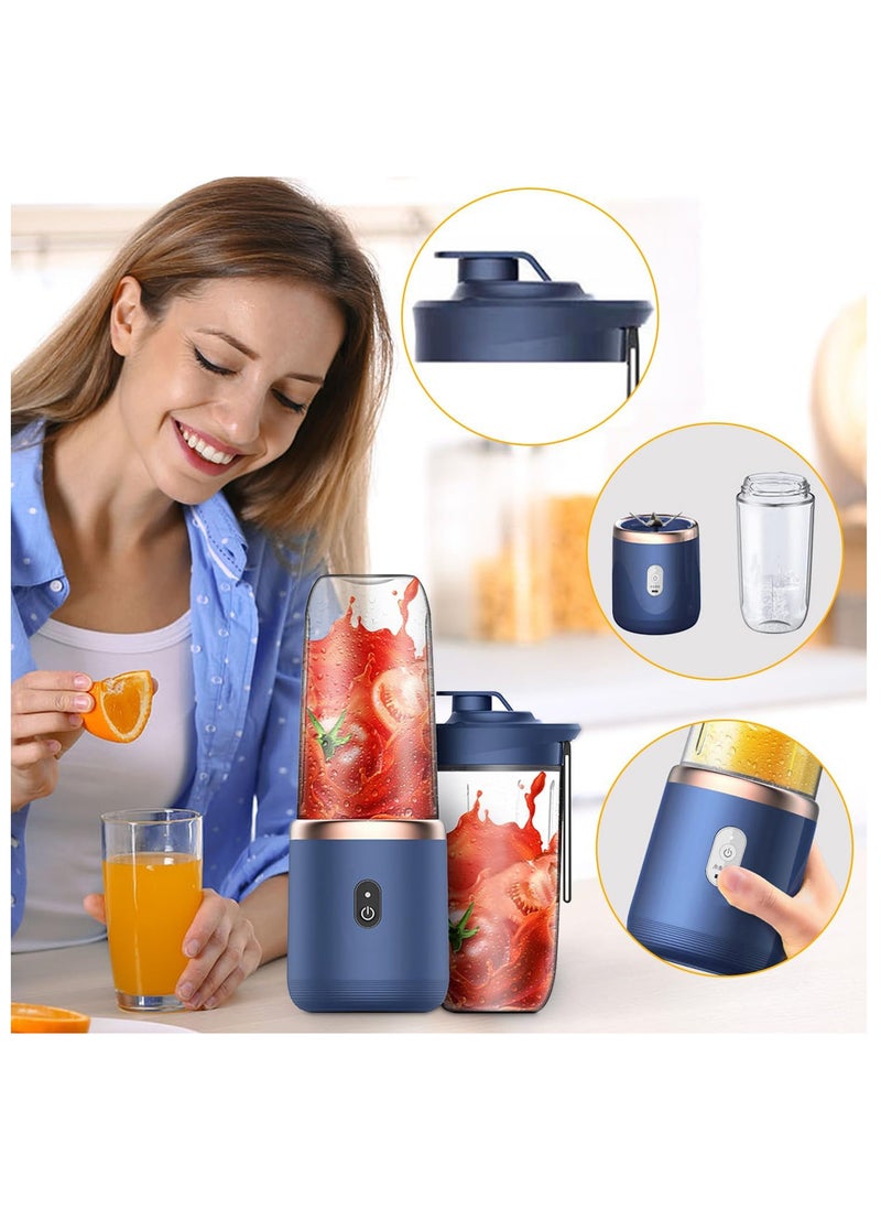 Arabest - خلاط محمول، كوب عصارة خلاط بحجم شخصي، خلاط صغير، كوب عصير خلاط، كوب فواكه محمول لخلاط الفاكهة، للعصائر والمخفوقات والفواكه والثلج، خلاط خلاط 351 مل، محمول للسفر، المنزل (أزرق) - Image 1