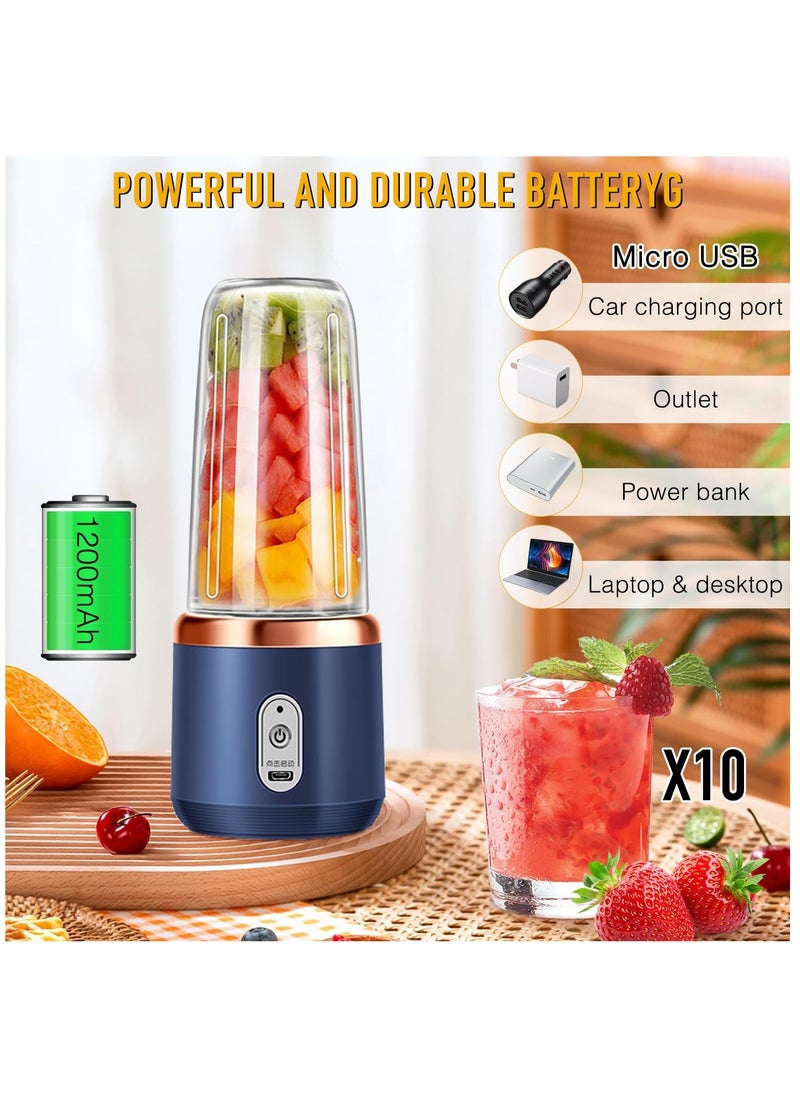 Arabest - خلاط محمول، كوب عصارة خلاط بحجم شخصي، خلاط صغير، كوب عصير خلاط، كوب فواكه محمول لخلاط الفاكهة، للعصائر والمخفوقات والفواكه والثلج، خلاط خلاط 351 مل، محمول للسفر، المنزل (أزرق) - Image 1