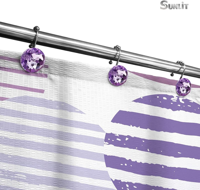 Sunlit Luxury Design Round Purple Diamond Crystal Gem Bling with Glide Balls Shower Curtain Hooks, Rust Proof Metal Rhinestones Glam Shower Curtain Rings-12 Pack - Image 4