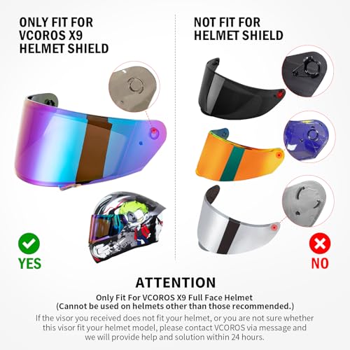 VCOROS X9 Full Face Motorcycle Helmet Replacement Shield 5Color Lens Available (Rainbow) - Image 3