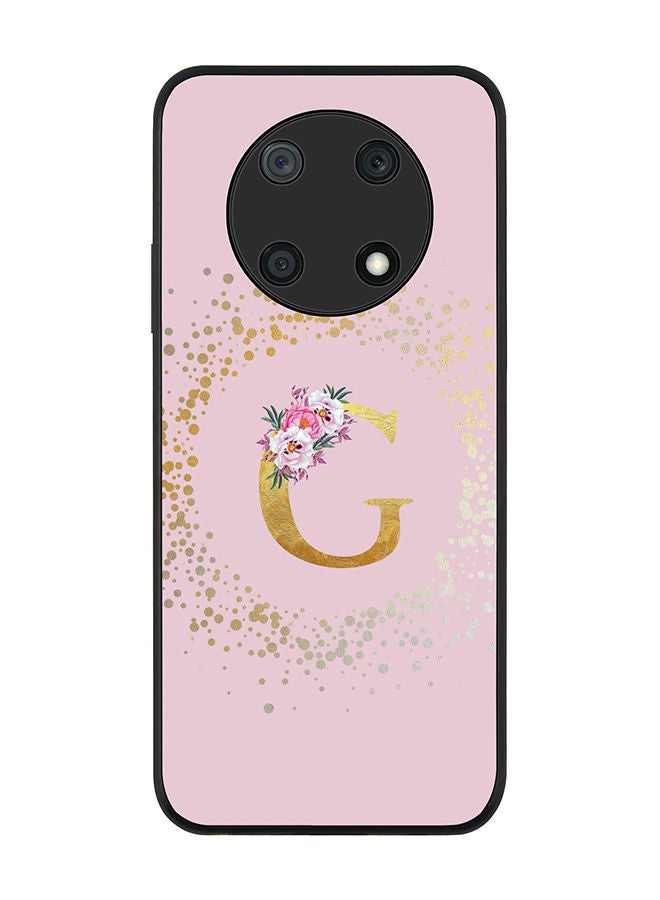 Stylizedd Rugged Black edge case for Huawei nova Y90 Slim fit Soft Case Flexible Rubber Edges TPU Gel Thin Cover - Custom Monogram Initial Letter Floral Pattern Alphabet - G (Pink) - Image 1