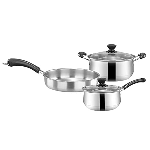 TKUS 3pcsset Stainless Steel Cookware Set Flat Bottom Frying Pan Soup Pot Milk Pot Kit Induction Cooker Cooking Pan for Home Kitchen 2