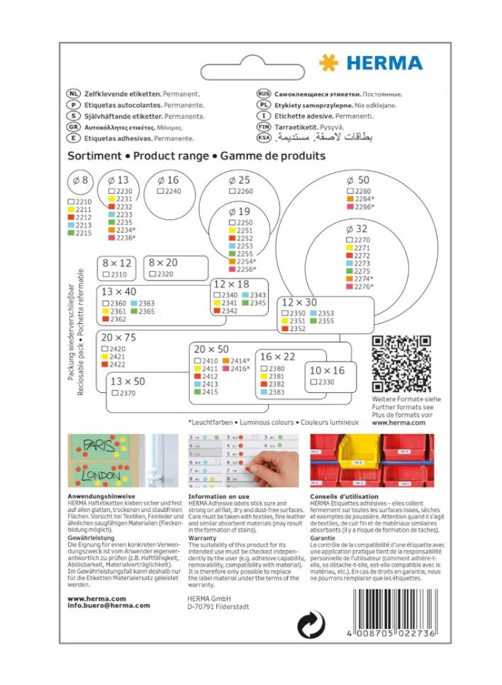 هيرما 2273 ملصقات متعددة الاغراض / نقاط ملونة Ø 32 ملم ورق ازرق دائري غير لامع نقش يدوي 480 قطعة - Image 3