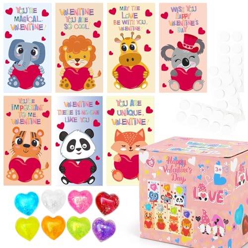 Aviski 28PACK Valentines Day Greeting Cards With Heart Shape Stress Ball Stretchy Kids Valentine Exchange Cards for Girls Boys School Class Exchange Gifts Classroom Prizes Valentine Party Favors - Image 1
