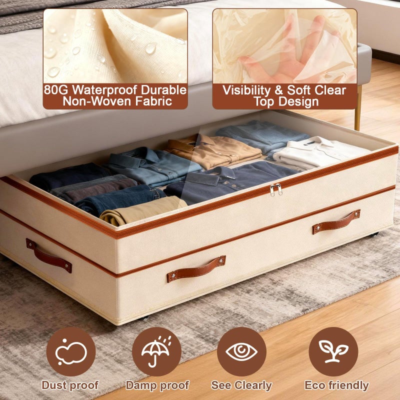 Dolicer 2 Pack Under Bed Storage with Wheels, 6in-10in Height Adjustable Underbed Storage Containers, 92L XXXL Under Bed Drawers Rolling Bin with Clear Lids for Dorm Shoes Clothes Organizers(Beige) - Image 5