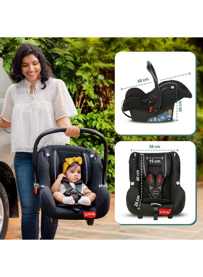 Luvlap 4-in-1 Infant/Baby Car Seat & Carry Cot with Canopy, Convertible Car seat, 5-Point Safety Harness, Rocking & Feeding Chair, Baby Carry Cot, 0 to 15 Months & Weight Upto 13 Kgs (Black) - Image 2