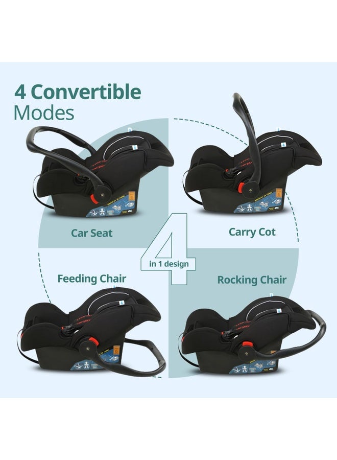 Luvlap 4-in-1 Infant/Baby Car Seat & Carry Cot with Canopy, Convertible Car seat, 5-Point Safety Harness, Rocking & Feeding Chair, Baby Carry Cot, 0 to 15 Months & Weight Upto 13 Kgs (Black) - Image 3