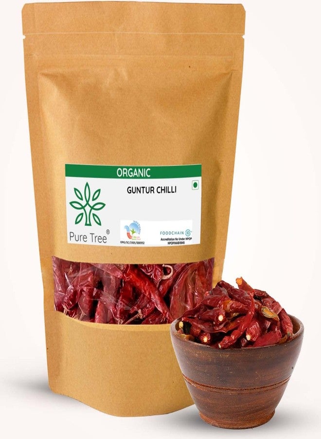 Pure Tree Certified Organic Guntur Mirchi Whole | 350 g | Stemless Guntur Red Chilli Dry | Red Chilly Dried Whole Guntur | Guntur Chilli | Organic Guntur Red Chillies For Pungent Flavor - Image 1