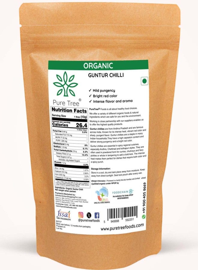 Pure Tree Certified Organic Guntur Mirchi Whole | 350 g | Stemless Guntur Red Chilli Dry | Red Chilly Dried Whole Guntur | Guntur Chilli | Organic Guntur Red Chillies For Pungent Flavor - Image 2