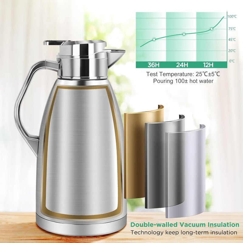 78oz / 2.3L Coffee Carafe Insulated Coffee Thermos, Stainless Steel Vacuum Thermal Pot Flask for Coffee, Hot Water, Tea, Hot Beverage - Keep 24 Hours Hot/Cold - Image 5